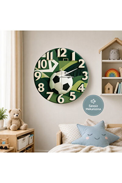 no26dekor 🕒 Futbol Temalı⭐ Sessiz Çocuk Duvar Saati 🎈 MDF Dekoratif Çocuk O...