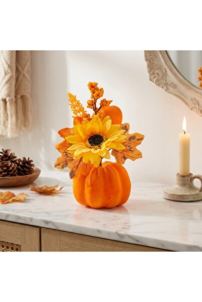 Ornament24 Dovleac decorativ cu aranjament de flori si frunze, decoratiune de...
