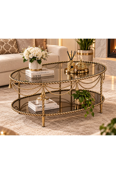 Lamsat Abda Single Oval Coffee Table Brass Color