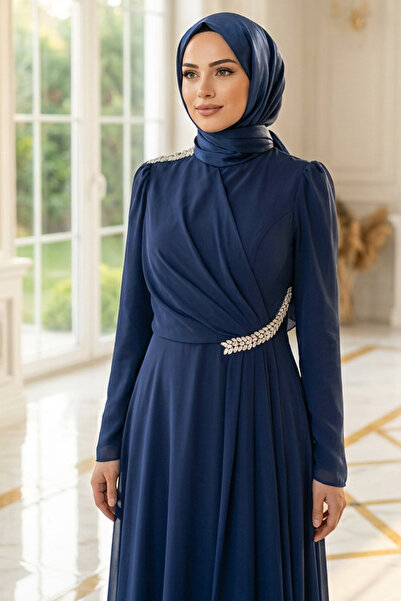 SUBU TASARIM Perihan Abiye Elbise Lacivert TBSAHN284