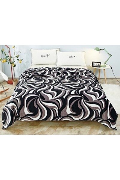 odjas Patura cocolino pat dublu Wave fleece model dungi negru/alb, 200x230cm