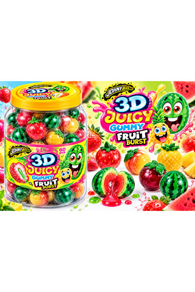 Johny Bee 3D Juicy Gummy Fruit Burst - Jeleuri 3D cu Umplutură Lichidă, 60 bu...