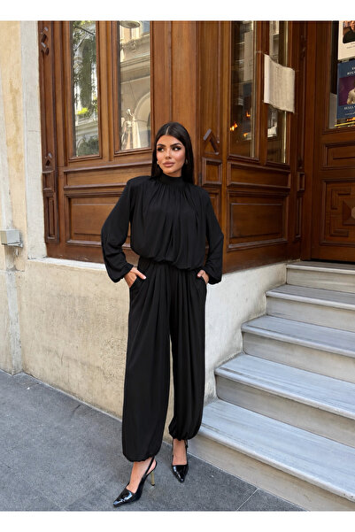LE CARAMBOLE Women's Black Padded Asymmetrical Blouse with Elastic Waist and ...