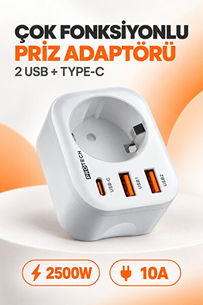 Seyoni Priz Çoğaltıcı Adaptör 1 Priz 2 USB 1 Type-C Girişli 2500W 10A Akıllı ...