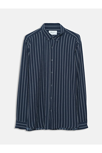 LC Waikiki Lcw Vision Navy Blue Slim Fit Long Sleeve Striped Men's Shirt