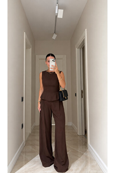 My Blog Brown Pleated Blouse Pants Set - 2Y7700