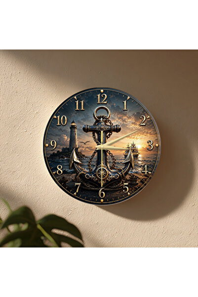 no26dekor 🕒 Gemi Çapa Temalı Duvar Saati ✨ Sessiz Mekanizma 🎨 Camsız MDF De...