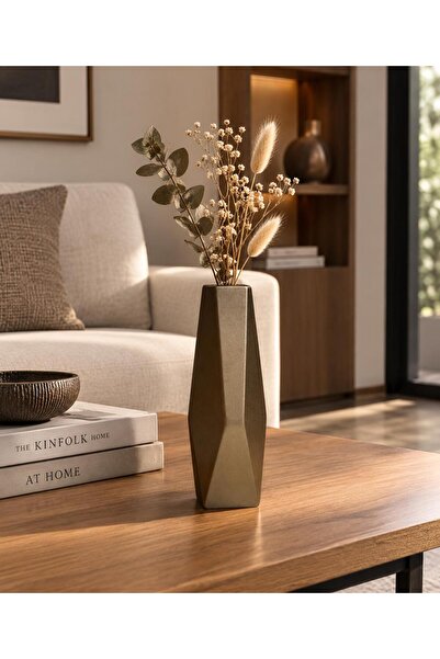 GENART HOME FORS AHŞAP BRONZ VAZO ÇİÇEKLİK