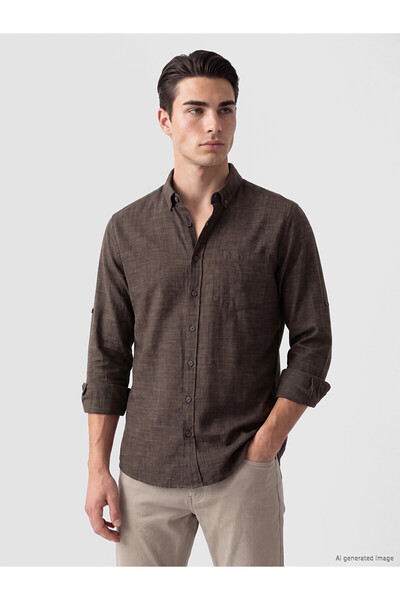 LC Waikiki Lcwaikiki Classic Brown Regular Fit Dobby Men's Shirt