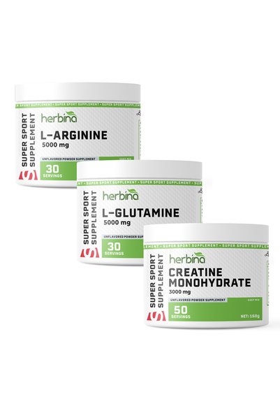 Herbina L-Arginine 150 Gr + L-Glutamine 150 Gr + Creatine Monohydrate 150 Gr 3-Pack Product Pack