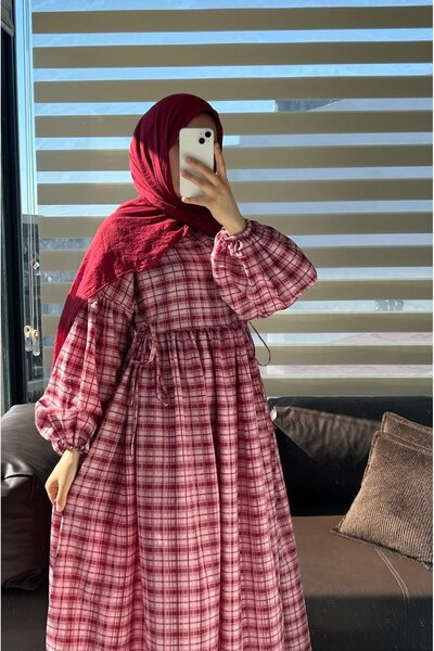 inci wears فستان إسلامي وردي منقوش برباط جانبي