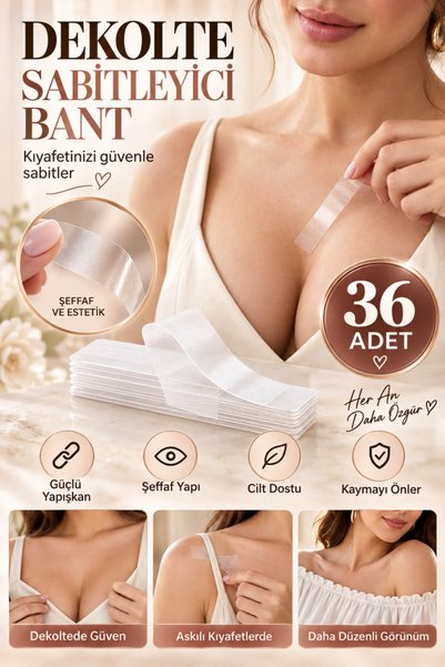 36 Parça Şeffaf Dekolte Sabitleyici Bant Elbise Kıyafet Kaydırmaz Çift Taraflı Bant