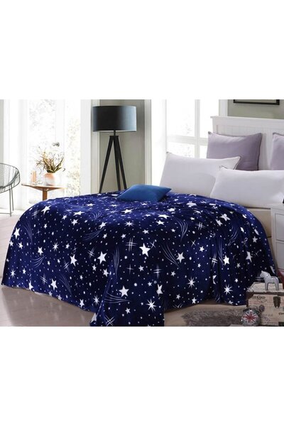 odjas Patura cocolino pat dublu Star fleece cu stelute albastru/alb, 200x230cm