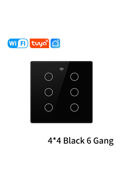 GGBEE Black 6 gang Tuya WiFi Smart Switch Brazil Standard 4x4 Size Touch Sens...