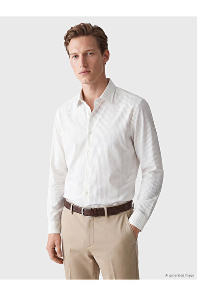LC Waikiki Southblue Beige Regular Fit Striped Linen Blend Men's Shirt