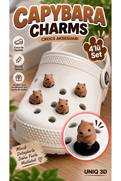 UNİQ 3D Capybara Terlik Süsü charm jibbitz – 4’lü Set