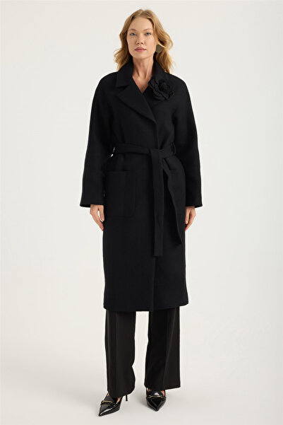 HomeStore 2 Pockets Belted Floral Brooch Coat