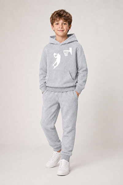 han elegant 2-Piece Basketball Slam Dunk Printed Unisex Children's Hooded Kan...