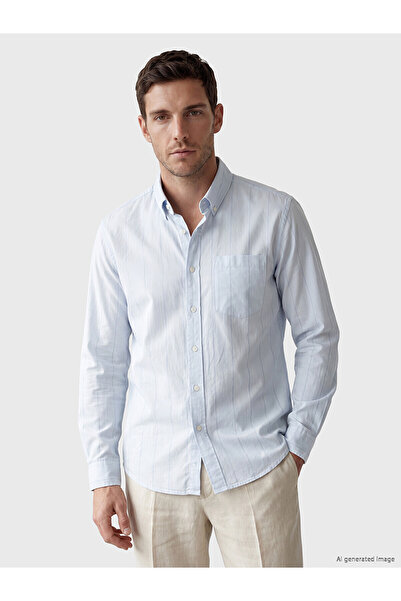LC Waikiki Lcwaikiki Classic Blue Standard Fit Striped Gabardine Men's Shirt