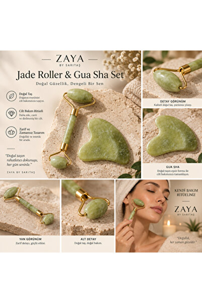 Jade Roller & Gua Sha Set – Doğal Taş Cilt Bakım Seti 💚