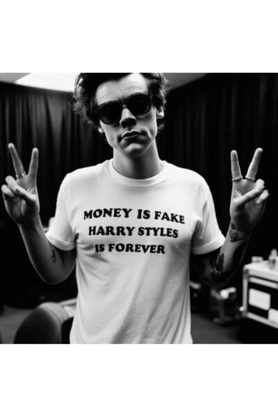 POPULUS Harry Styles Money Is Fake Printed White T-Shirt