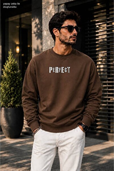 caddekombin Men's Perfect Minimal Lettering Crew Neck Casual Regular Fit Swea...