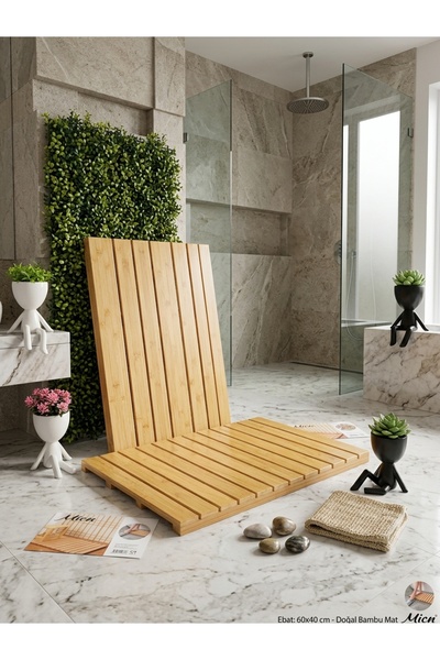 KAPLANBABA Doğal Bambu Banyo Matı 60x40 cm Ahşap Kaymaz Banyo Paspası & Dus İ...