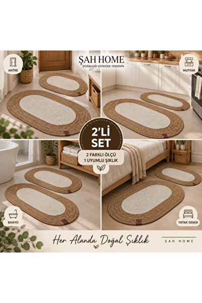 2'li Oval Paspas Seti Çok Amaçlı Leke Tutmaz 40x60 + 60x90 cm