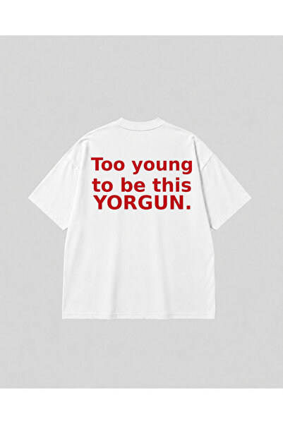 SVART WEAR Oversize White Unisex Cotton T-Shirt with Young and Tired Text Pri...