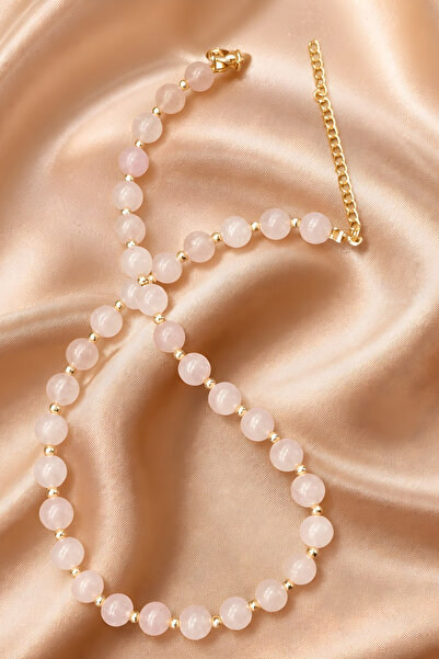 NBS Beautiful Naturel Stones Pembe Kuvars Aşk,Sevgi Kolyesi Gerçek Doğal Taş ...