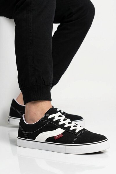 WALKWAY Black Linen Laced Lightweight Comfortable Sole Men's Canvas Walking a...