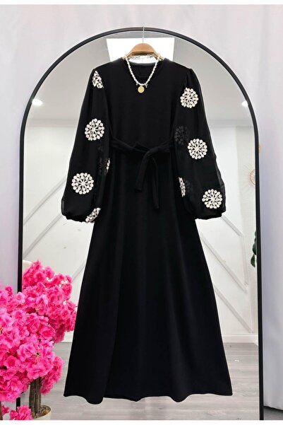 MODA MT Women's Sleeve Detailed Waist Belted Dress -0525
