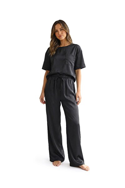 Zylioo Set de pijamale de damă din satin, cu mânecă scurtă, din două piese – ...
