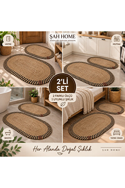 2'li Oval Paspas Seti Çok Amaçlı Leke Tutmaz 40x60 + 60x90 cm