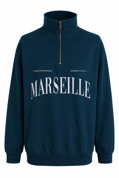 trender Marseılle Half Zipper Petrol Men's Sweatshirt 27Kdt1000002