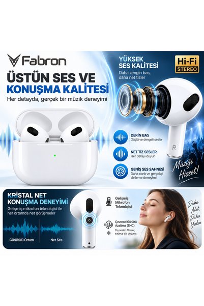 FABRON 3. Nesil Pro Ios Android Uyumlu Kablosuz Bluetooth Kulaklık Karışık Renk Kılıf Hediyeli