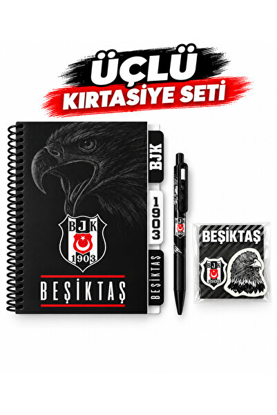 Beşiktaş Üçlü Kırtasiye Seti – Planlayıcı Defter, 0.7 mm Versatil Kalem - Sil...