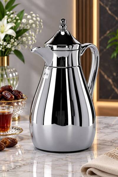 aljahwari Tea and Coffee Cooler Qamar 1 Liter Shiny Silver