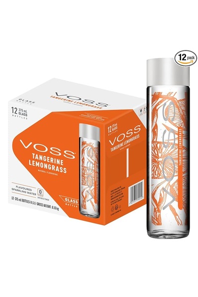 voss Sparkling Water with Tangerine lemongrass Flavor - 375ml Glass Bottle x 12
