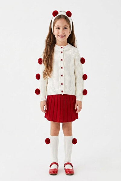 Meriç bebe Girl's Pompom Detailed 4-Piece Combination Set Knitwear Cardigan S...