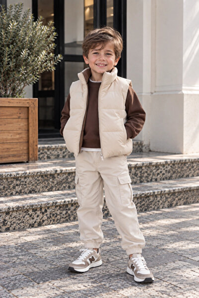 nk kids Erkek Çocuk Dolgulu Şişme Yelek Bej/Kahve (4-8 yaş)
