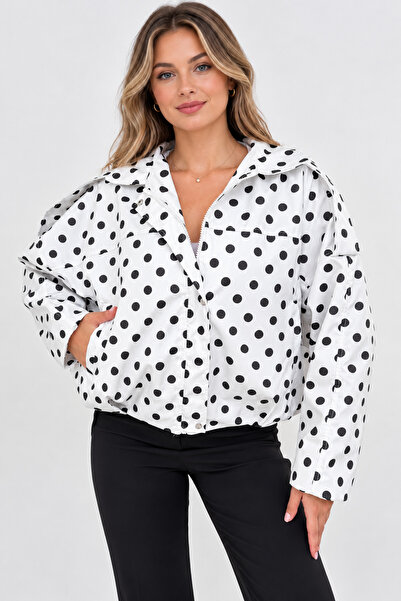 İLKCET MODA Polka Dot Oversize Bomber Slim Women's Jacket