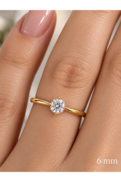 POKAK Xuping Jewelry 14K Gold Altın Kaplama 6 mm Zirkon Taşlı Klasik Tektaş Y...
