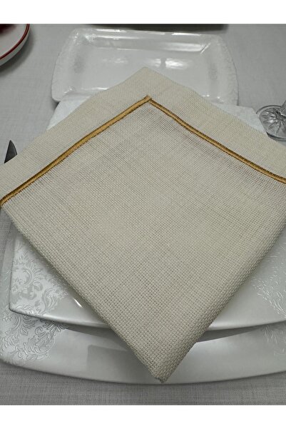 Zeren Home Piko Sarma Detailed Polyester Linen Seamless Cream Presentation Na...