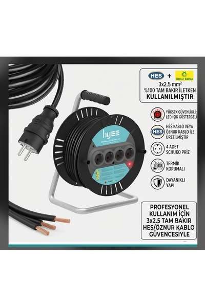 DC-ELEKTRO 4 LÜ MAKARALİ (12 METRE) 3X2.5 YÜZDE YÜZ TAM BAKİR HES VEYA ÖZNUR ...