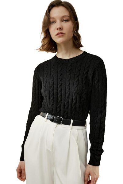 POİNE Women's Crew Neck Hair Knit Patterned Special Edition Knitwear Sweater