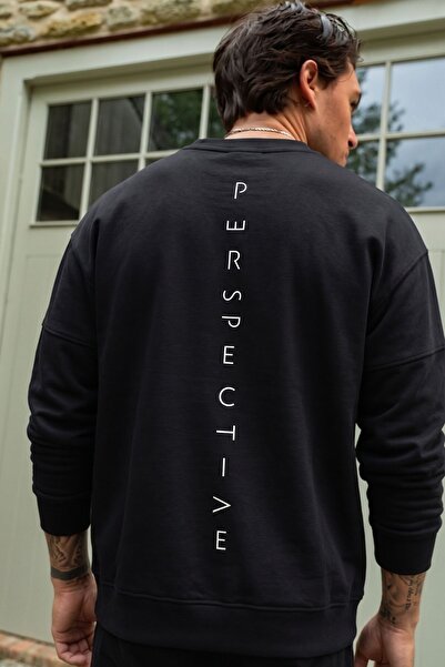 The Champ Clothing Мъжки овърсайз суичър с принт Perspectiv, черен – с кръгло...