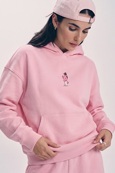 The Champ Clothing هودي نسائي كبير الحجم من Pink Kitty Club مطبوع باللون الور...