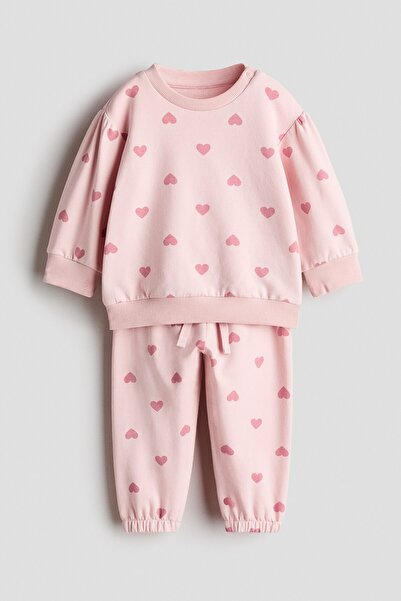 H&M 2 Parçalı Baskılı ve İçi Tüylü Sweatshirt Set