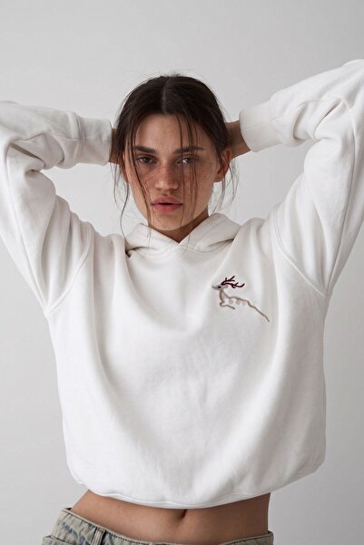 The Champ Clothing Hanorac supradimensionat pentru femei, alb, cu broderie ce...